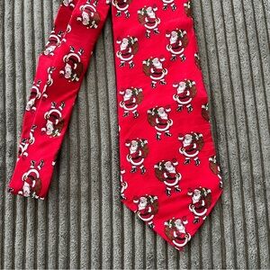 VTG 90s Museum Artifacts | Silk Santa Claus Print Neck Tie | Red/Wht | Handmade